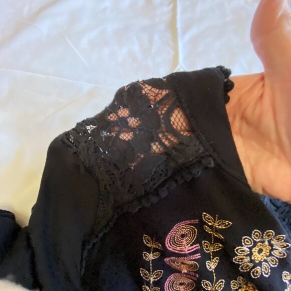 XHILARATION Embroidered Lace Long Sleeve Black Boho Midi Goth Dress XL EUC - Picture 9 of 15